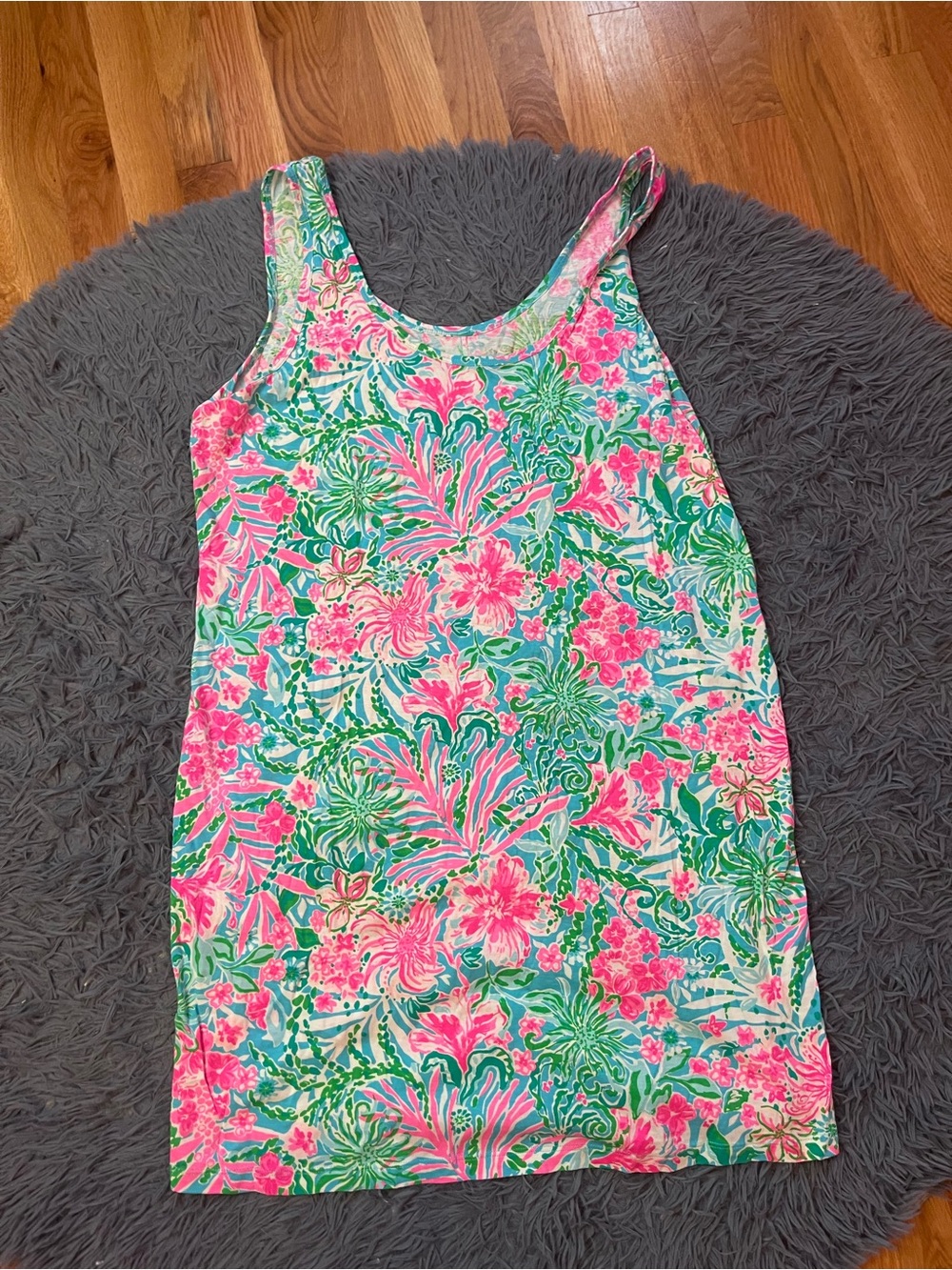 Lilly Pulitzer Floral Pink & Green Pima Cotton Newberry Tank Dress Size XXL - Picture 2 of 6